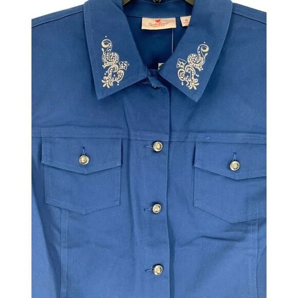 Quacker Factory Jacket Womens Size XL Rhinestones Embroidered Woven Pockets Top - Picture 8 of 12